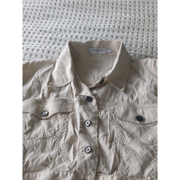 MM Lafleur Anna 2.0 Slubbed Stretch Linen Jacket Button Sz XL Cream Lightweight - Picture 2 of 13